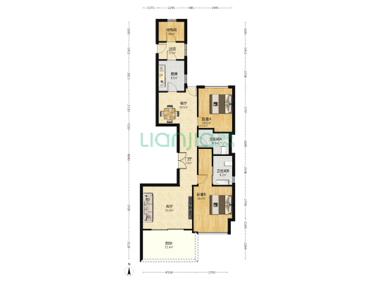 经典茂名公寓 2室2厅2卫 134平方