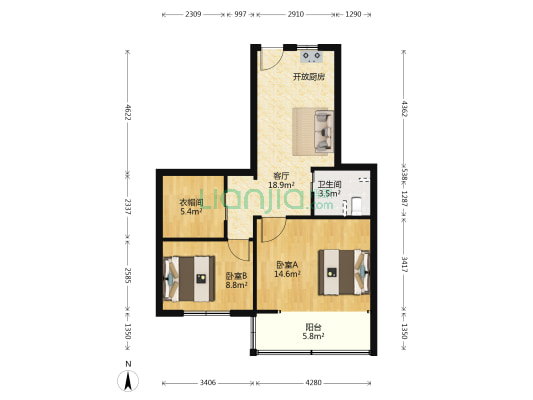 莲花公寓(普陀) 2室1厅1卫 70平方