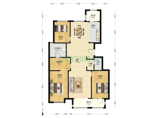 荣盛城荣尚苑二区 3室1厅2卫 138平方
