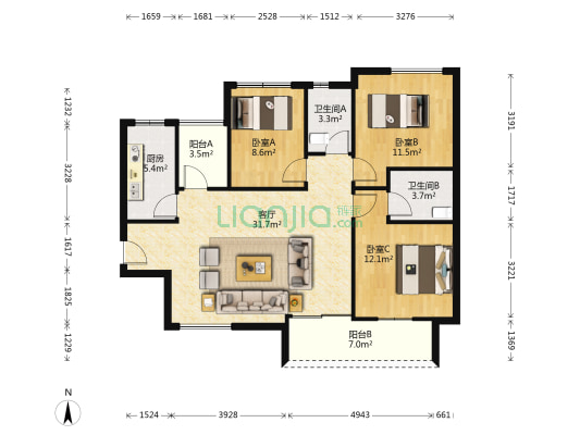 金鸿利嘉阁 3室1厅2卫 94平方