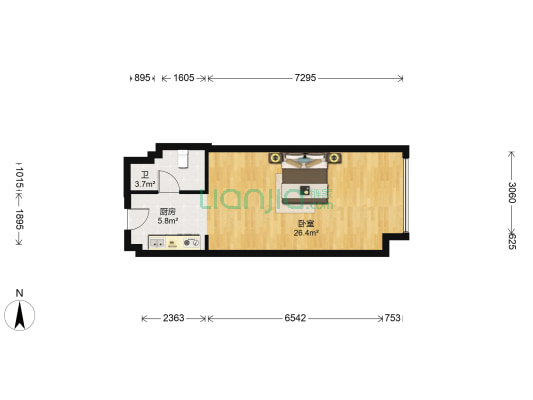 富邦世纪广场 1室0厅1卫 55平方