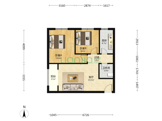 五福郡 2室1厅1卫 80平方