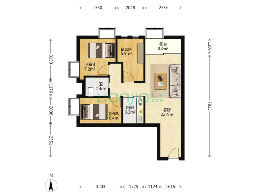 和乐大厦 3室1厅1卫 74平方