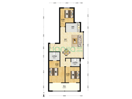 毓园 3室1厅2卫 136平方