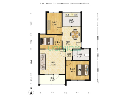 东关小区 3室2厅1卫 81平方