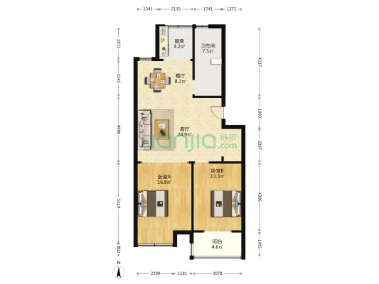 天健花苑 2室2厅1卫 93平方