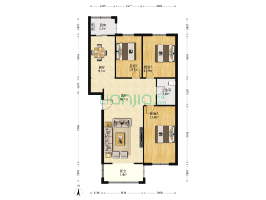 贻兴园 3室2厅1卫 123平方