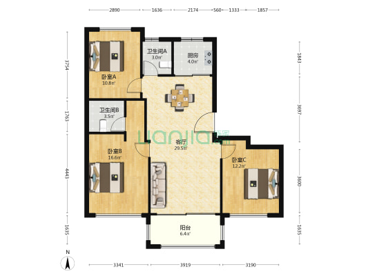 景德嘉苑 3室1厅2卫 117平方