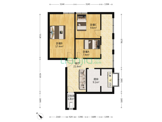 新华书店家属院 3室1厅1卫 77平方
