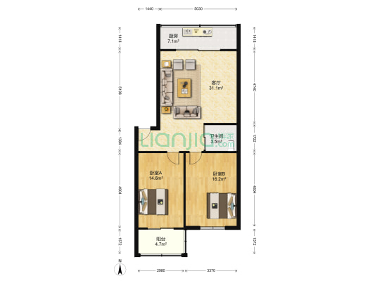 辽宁省药研院职工住宅 2室1厅1卫 104平方