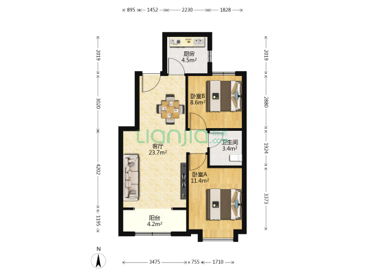 融创臻园壹号 2室1厅1卫 84平方