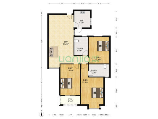 桑梓苑东区 3室1厅2卫 139平方