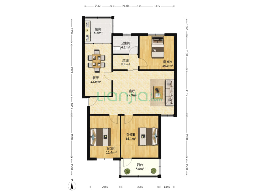 工商银行家属楼（鼓楼区） 3室2厅1卫 106平方