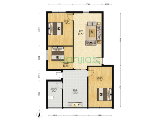 市南巷15号 3室1厅1卫 109平方