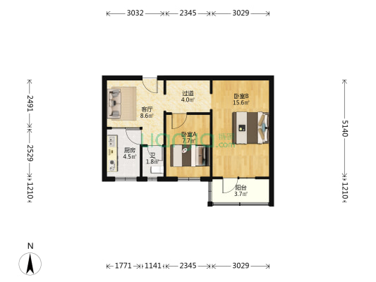 七里河区委家属院（上西园） 2室1厅1卫 52平方