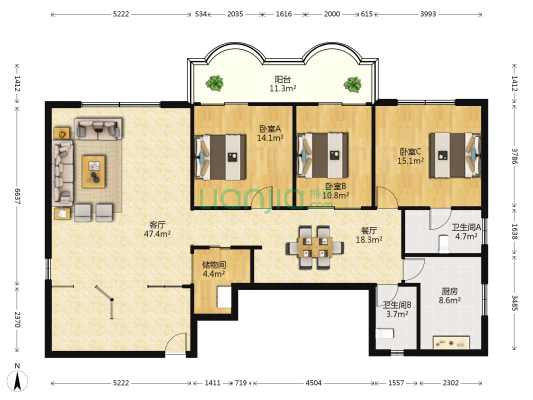 银海山庄 3室2厅2卫 171平方