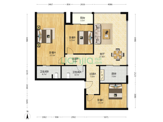 运达中央广场三期 3室1厅2卫 167平方