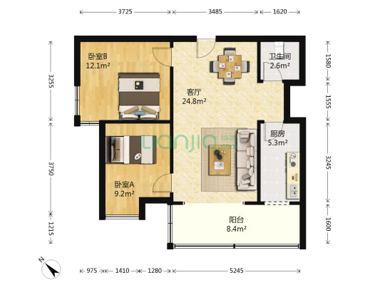 新华佳苑 2室1厅1卫 74平方