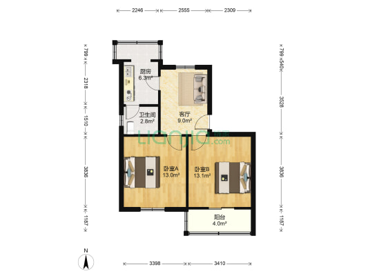 炼盛北区 2室1厅1卫 65平方