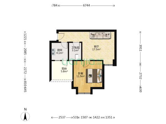 永康苑(铁佛西路) 1室1厅1卫 52平方