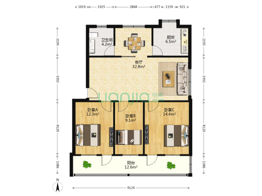 洪城路社区 3室1厅1卫 111平方
