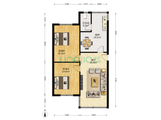 黄山冲小区 2室1厅1卫 83平方