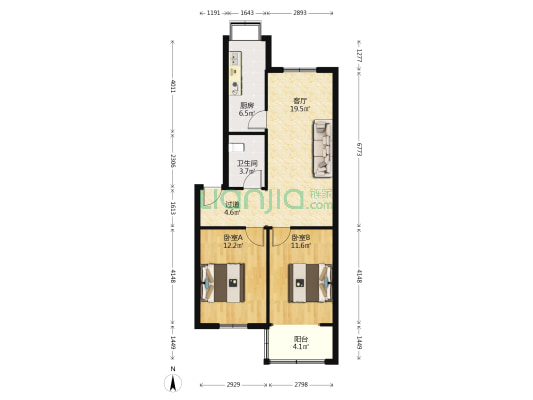 丰产路93号院 2室1厅1卫 74平方