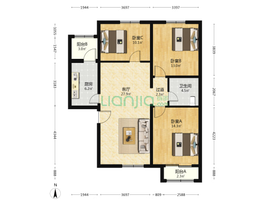 朝丰家园4号院 3室1厅1卫 116平方