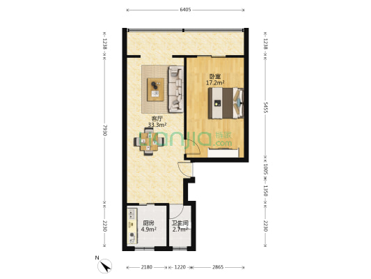 金罗路1号 1室1厅1卫 61平方