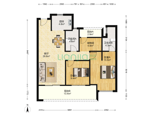 禹洲招商拾鲤 2室1厅2卫 101平方