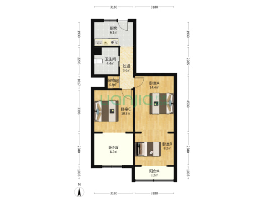 三峰大厦 3室0厅1卫 96平方