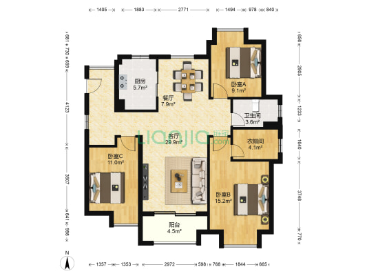 中洲华庭（新环北路1333弄） 3室2厅1卫 117平方