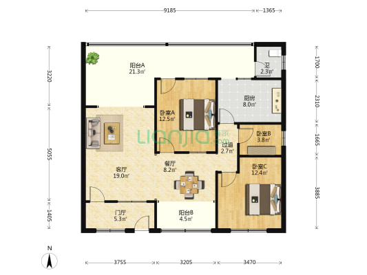 海房新村 3室2厅1卫 88平方