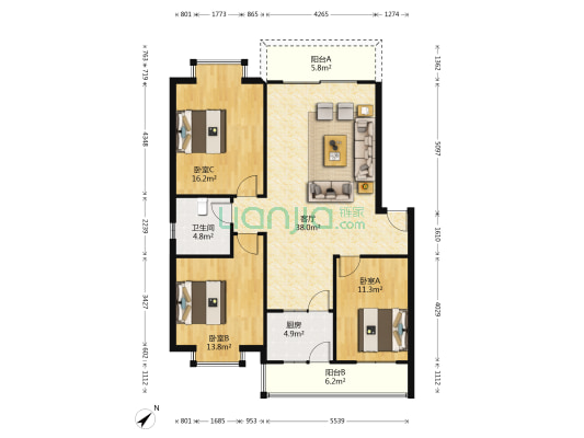 勤勇西区 3室1厅1卫 118平方
