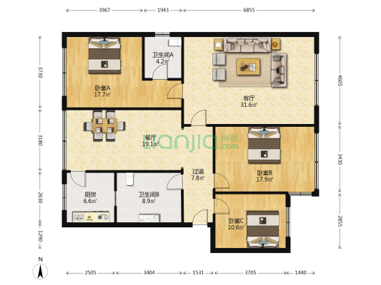 新都一中家属院 3室2厅2卫 149平方