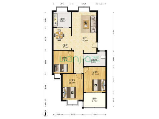 中国人寿保险公司泰安分公司宿舍 3室2厅1卫 101平方