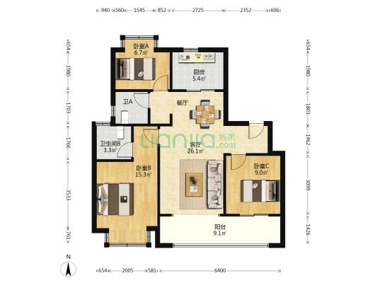 中铁·逸都 3室1厅2卫 98平方