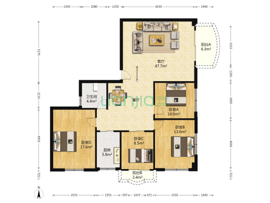 益城广场 4室1厅1卫 143平方