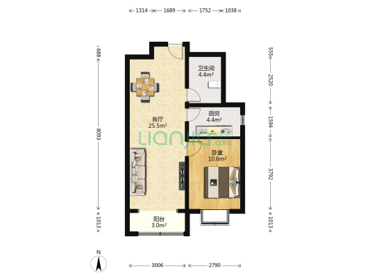 京粮悦谷首城南区 1室1厅1卫 67平方
