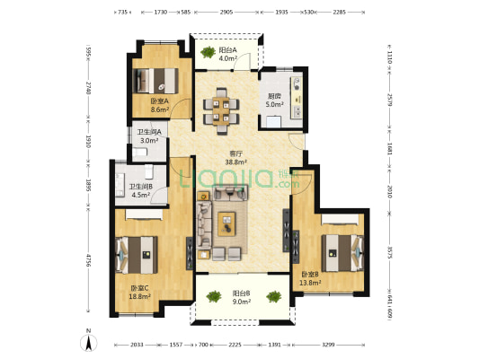 幸福时光五期 3室1厅2卫 108平方