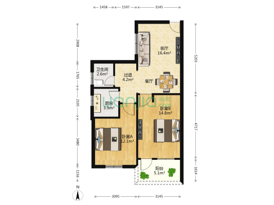 美仁新村北区 2室1厅1卫 70平方