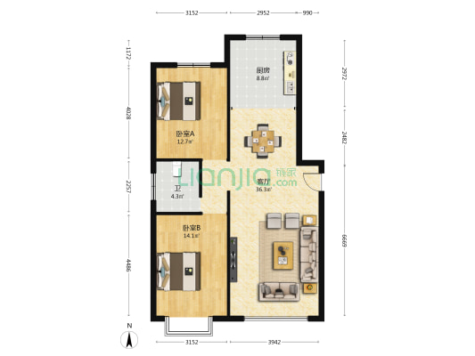 和平嘉园 2室1厅1卫 106平方