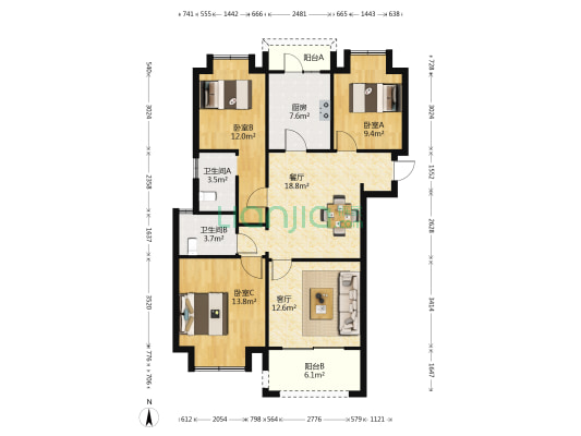 中粮光谷祥云A区 3室2厅2卫 116平方