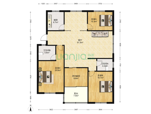 恒业家园 4室1厅2卫 157平方