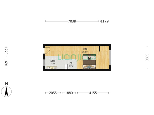仓山正祥广场 1室0厅1卫 38平方
