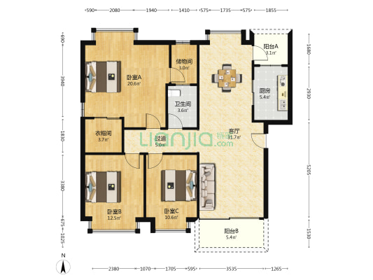 富逸苑 3室1厅1卫 120平方