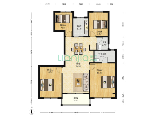 金科旭辉悦章 4室1厅2卫 126平方