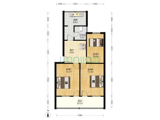 农机公司宿舍楼 3室1厅1卫 86平方