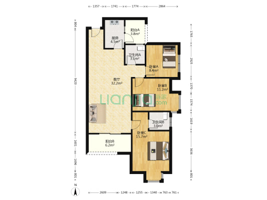 福馨苑 3室1厅2卫 105平方