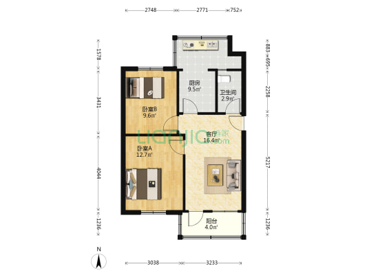 京广中路13号院 2室1厅1卫 66平方